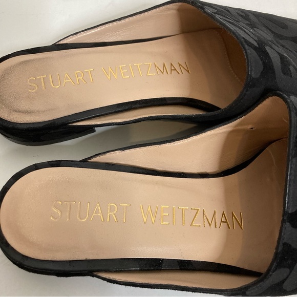Stuart Weitzman Mulearky Leopard-Print Flat Slide Mules Black 6 - Picture 9 of 11